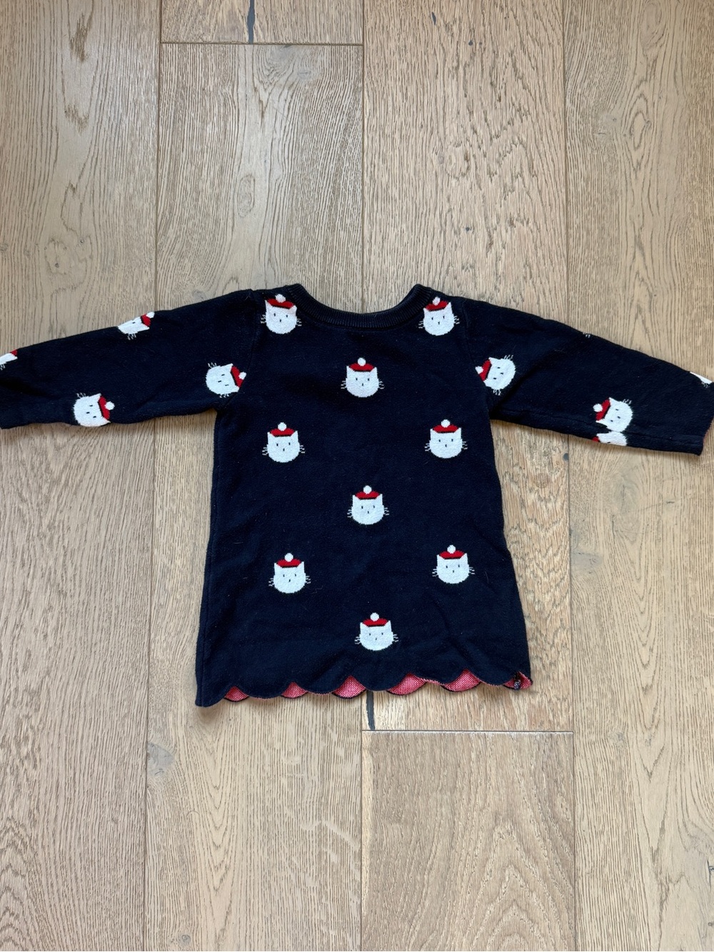 Jacadi Navy and Red Knit Sweater Dress with beret cats